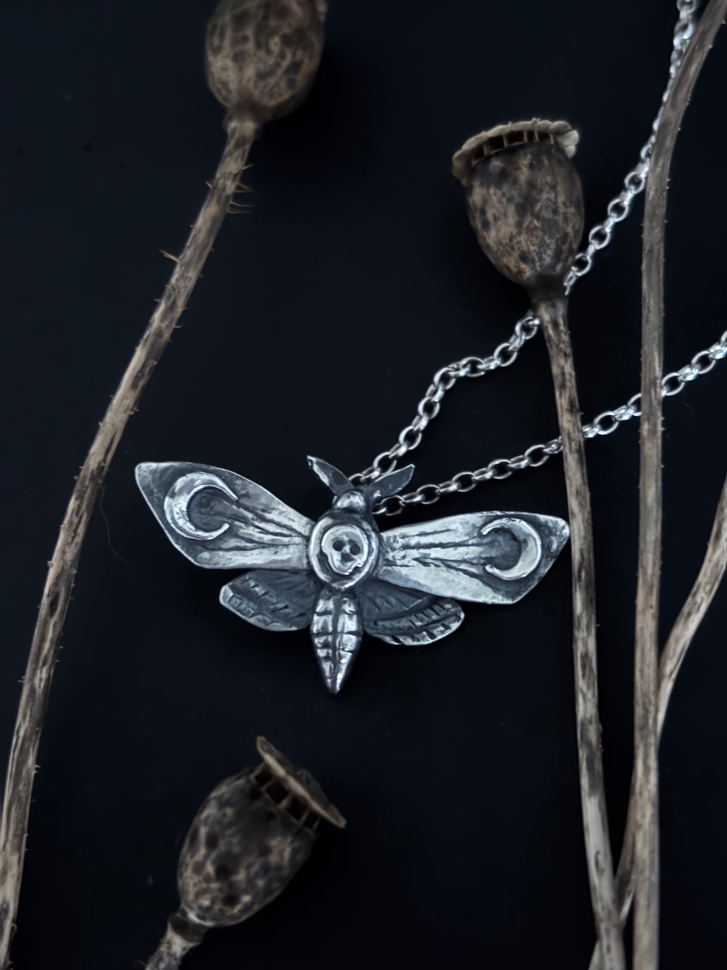 Moth Eclipse Silver Pendant